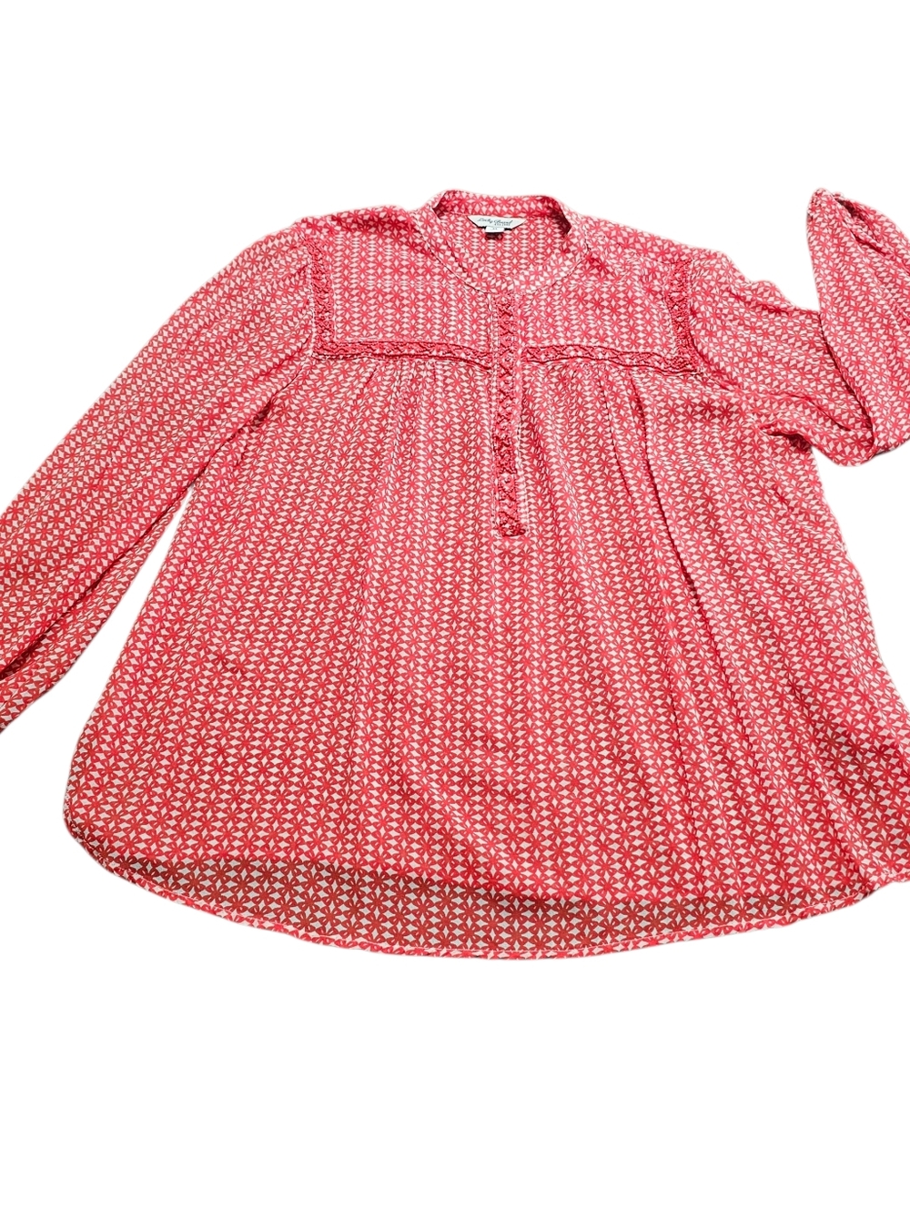 Lucky Brand Sheer Beaded Boho Peasant Blouse Orange Flowy Loose Womens Medium - Picture 2 of 12